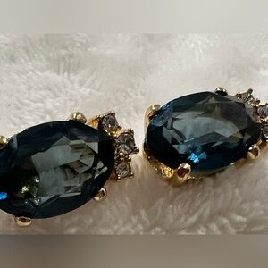 Christian Dior Midnight Blue and Gold Crystal Clip -On Earrings